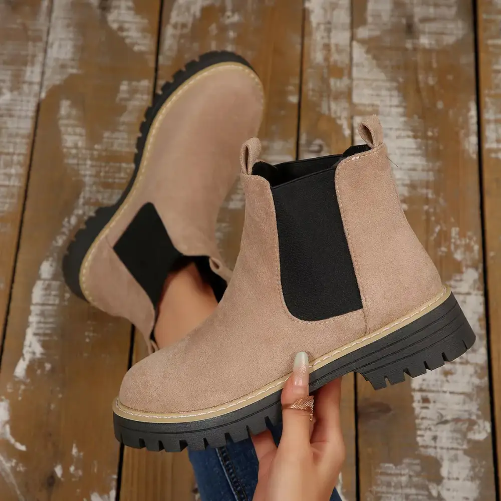 Modern Round Toe Block Heel Boots