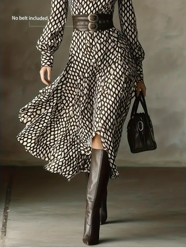 Printed Long Sleeve Midi Dress