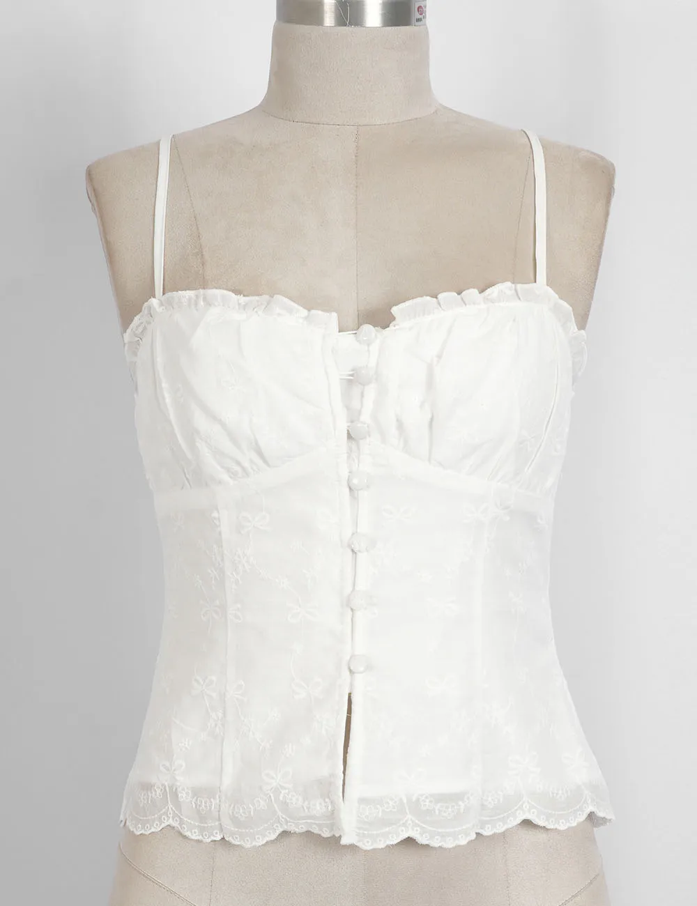 Embroidery Sleeveless Button Front Peplum Cami Top