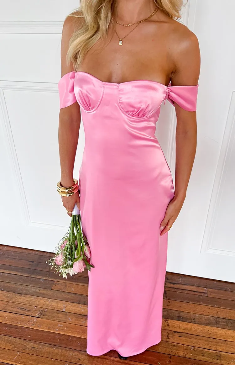Satin Off Shoulder Off Shoulder Maxi Dress