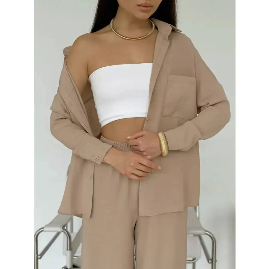 Button Up Long Sleeve Shirt and Pants Set
