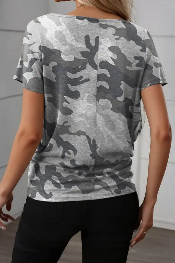 Airy Button Detail Graphic Tee