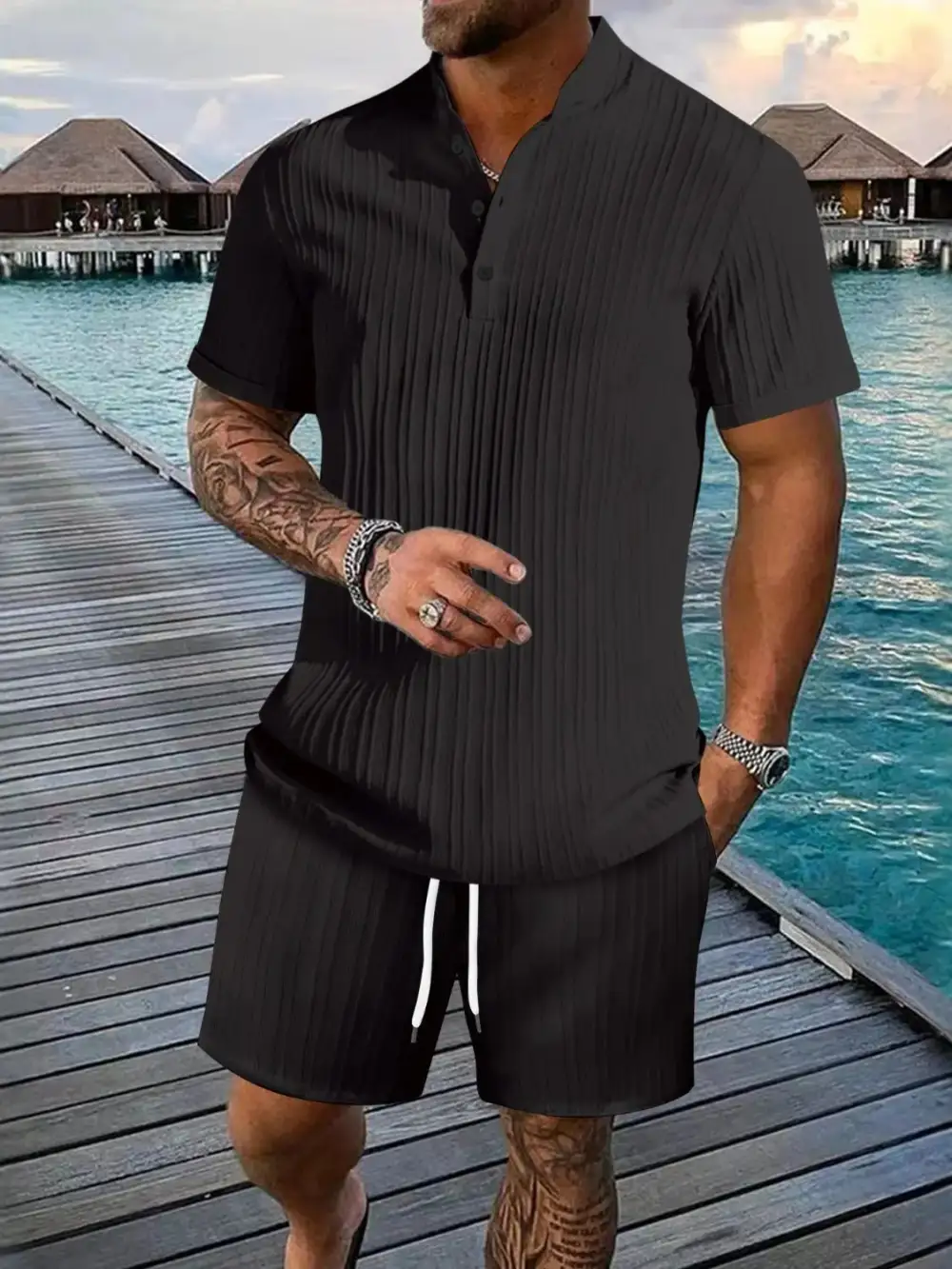 Cotton Blend Button Detail Casual Set