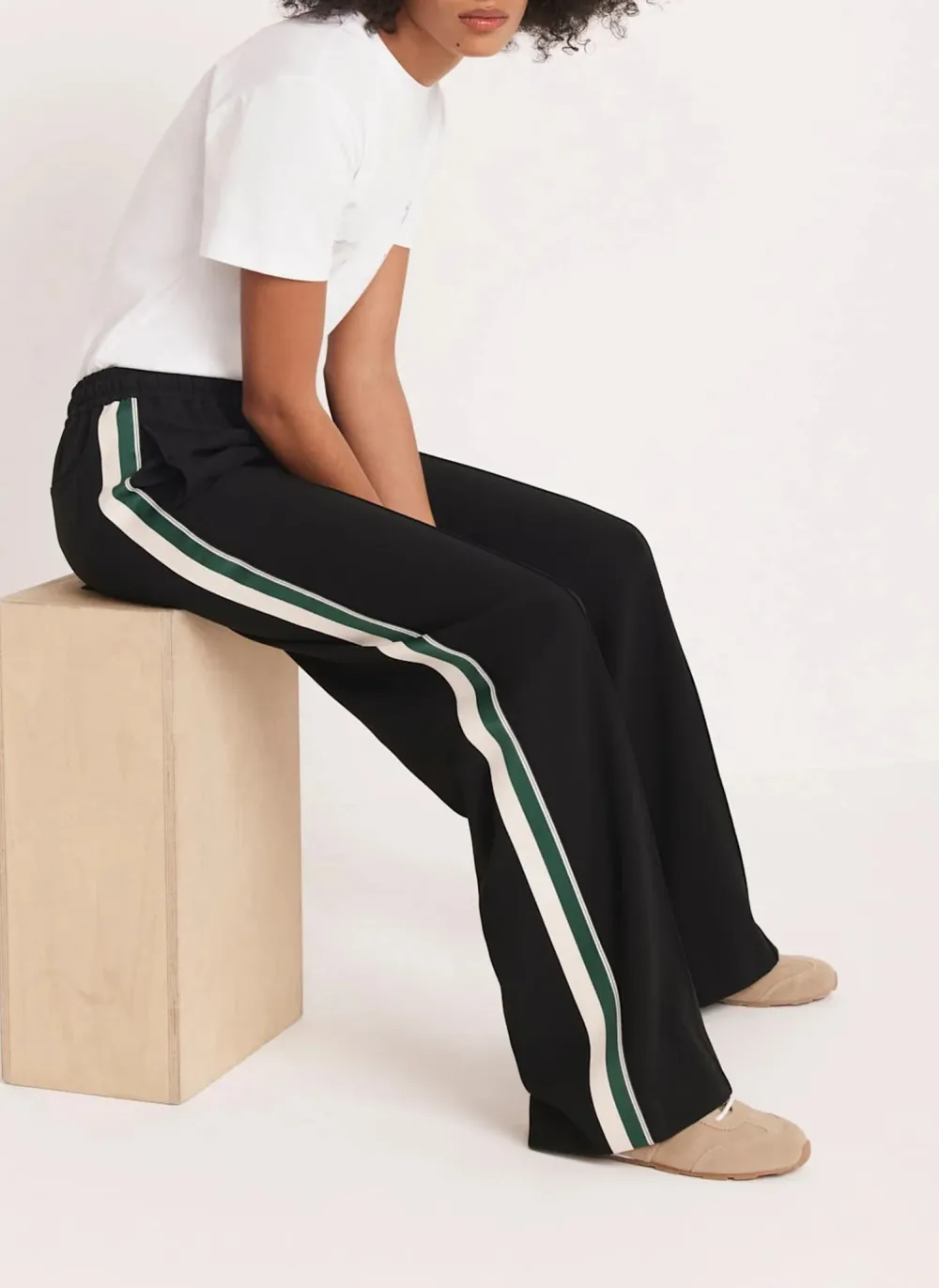 Casual Style Black Wide Side Stripe Trousers