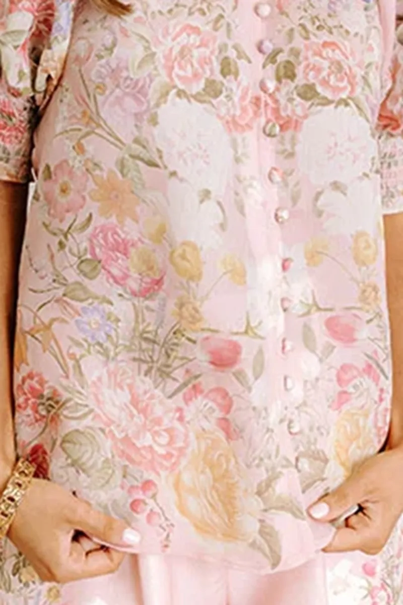 Fashionable Sweet Print Stand Collar Ladies Top