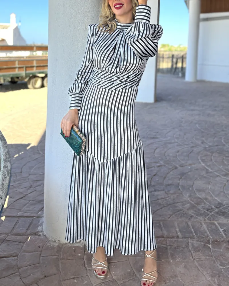 Easy Fit Striped Maxi Tie Detail Dress