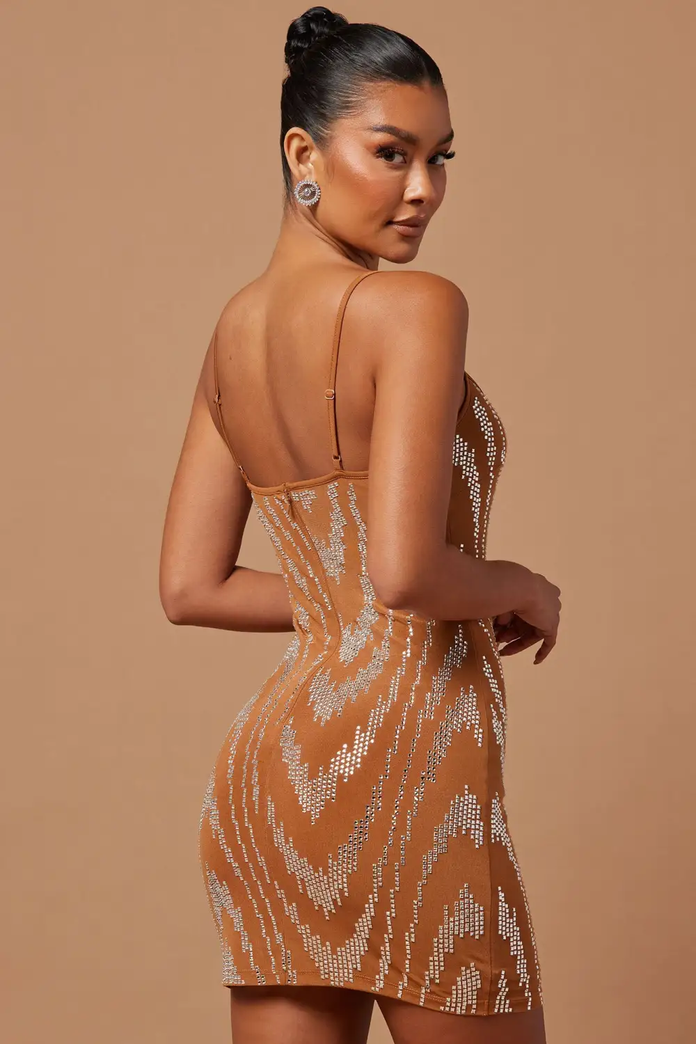 Blaire Embellished Mini Dress - Cognac