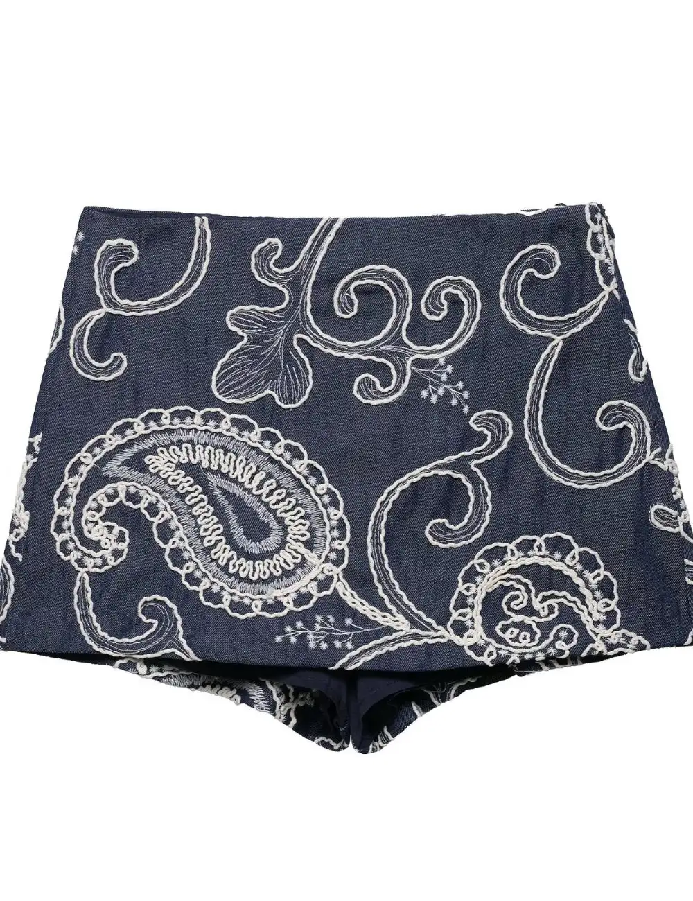 Boho Classic Embroidery Wide Leg Zip Open Shorts