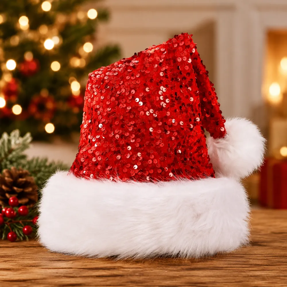 Christmas decorative hat, double-layered sequined hat, Shanghai-style beanie, extra thick long beanie, 32*45CM