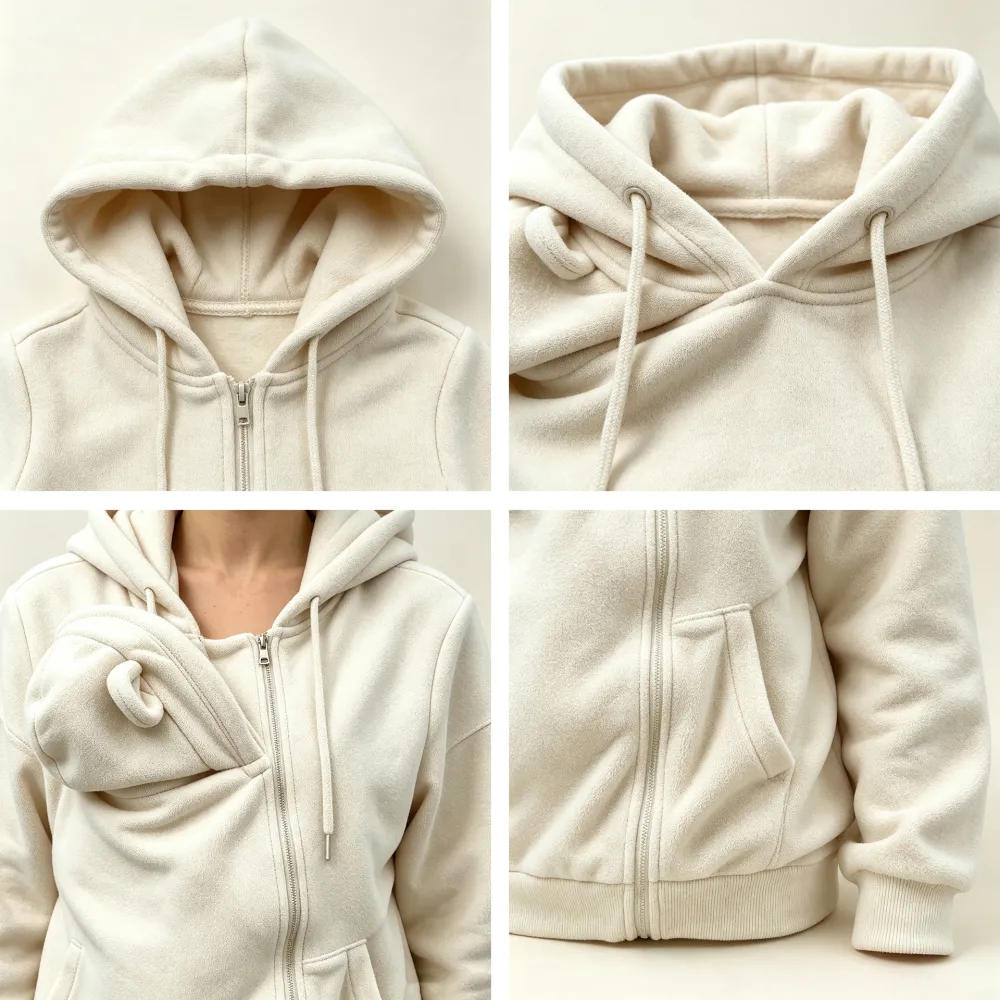 Kangaroo Mom Hoodie Loose Zip-Up Hooded Sweatshirt Mom Babywearing Warm Jacket