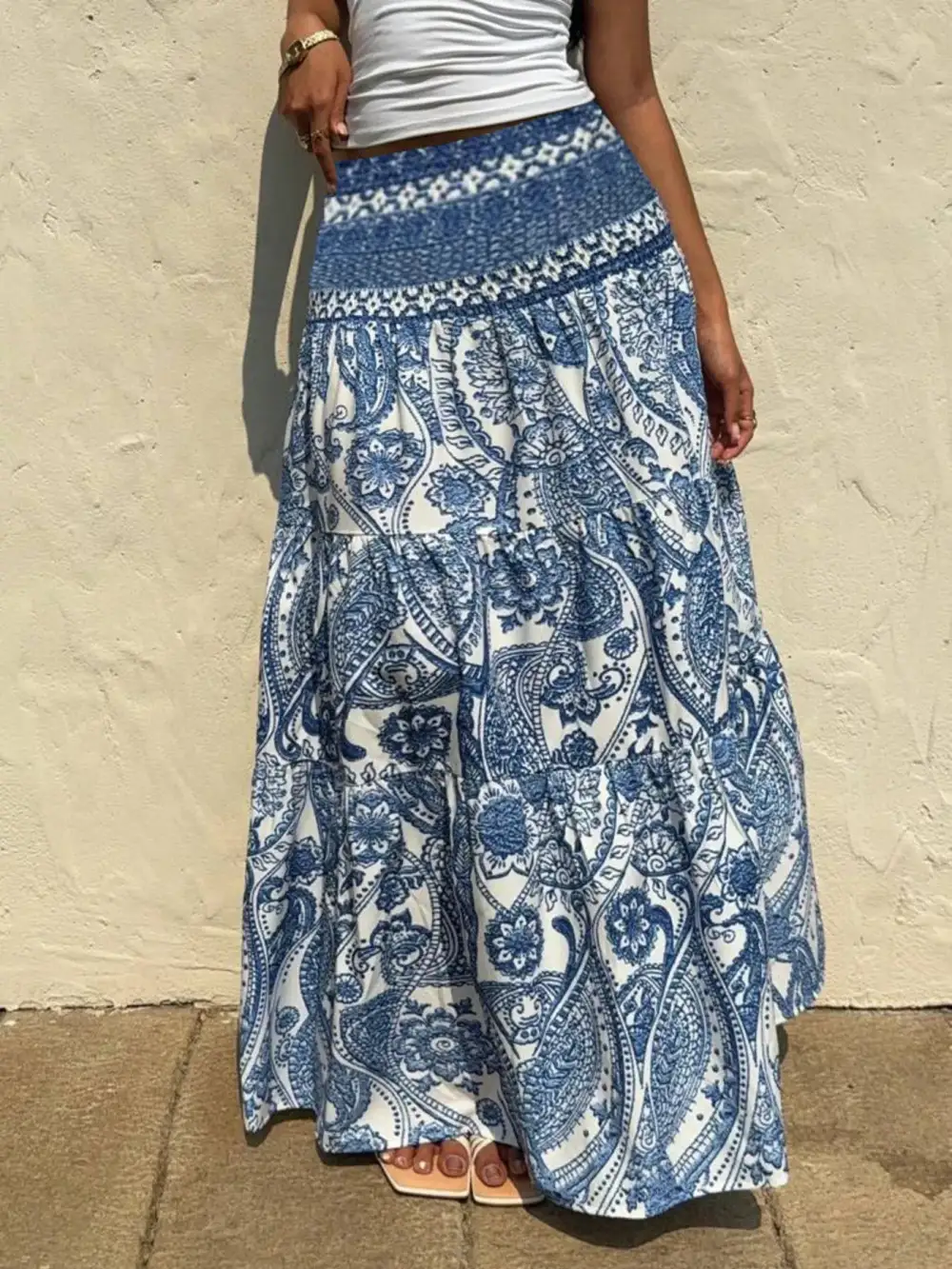 Tiered Printed Maxi Skirt