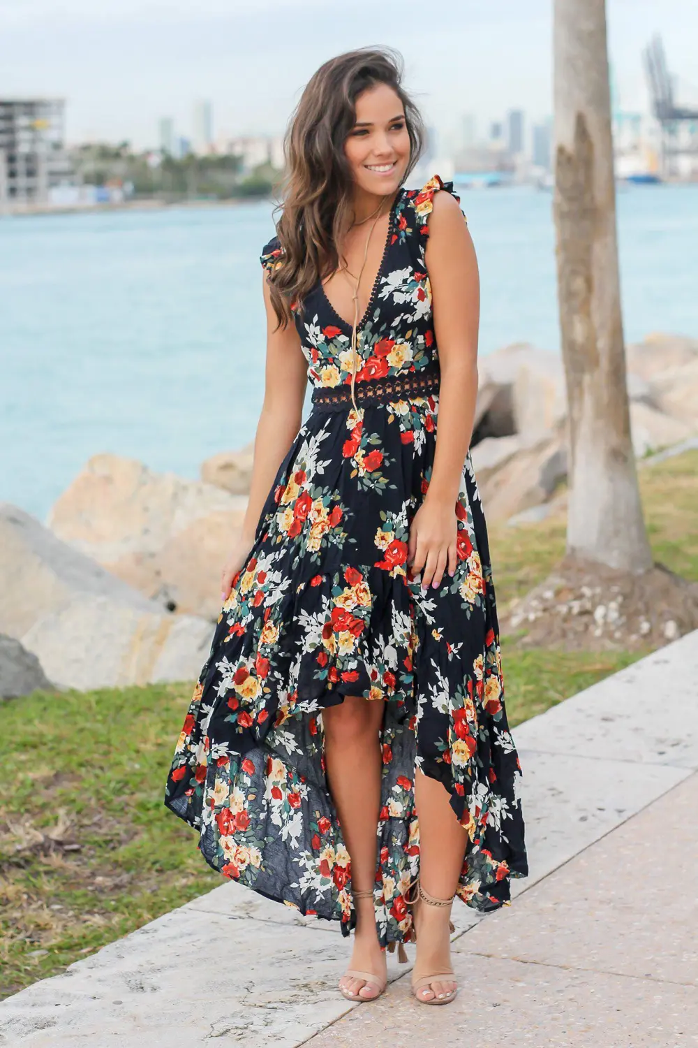 Bohemian Blossom Floral Open Back Boho Maxi Dress