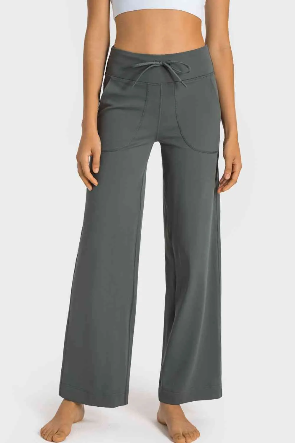 Drawstring Waist Wide Leg Sports Pants With Pocket