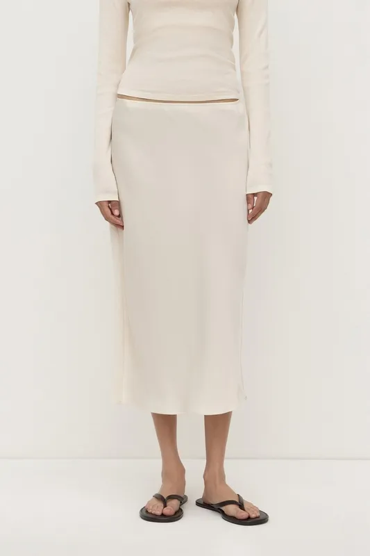 Cream Bias-Cut Silk Midi Skirt
