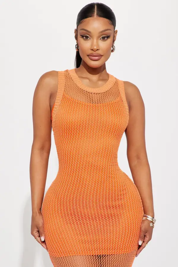 Summer Nights Reflective Crochet Maxi Dress - Orange