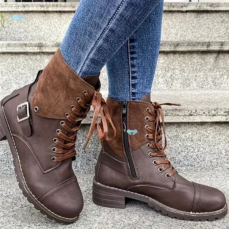 Relaxed Lace-Up Block Heel Boots