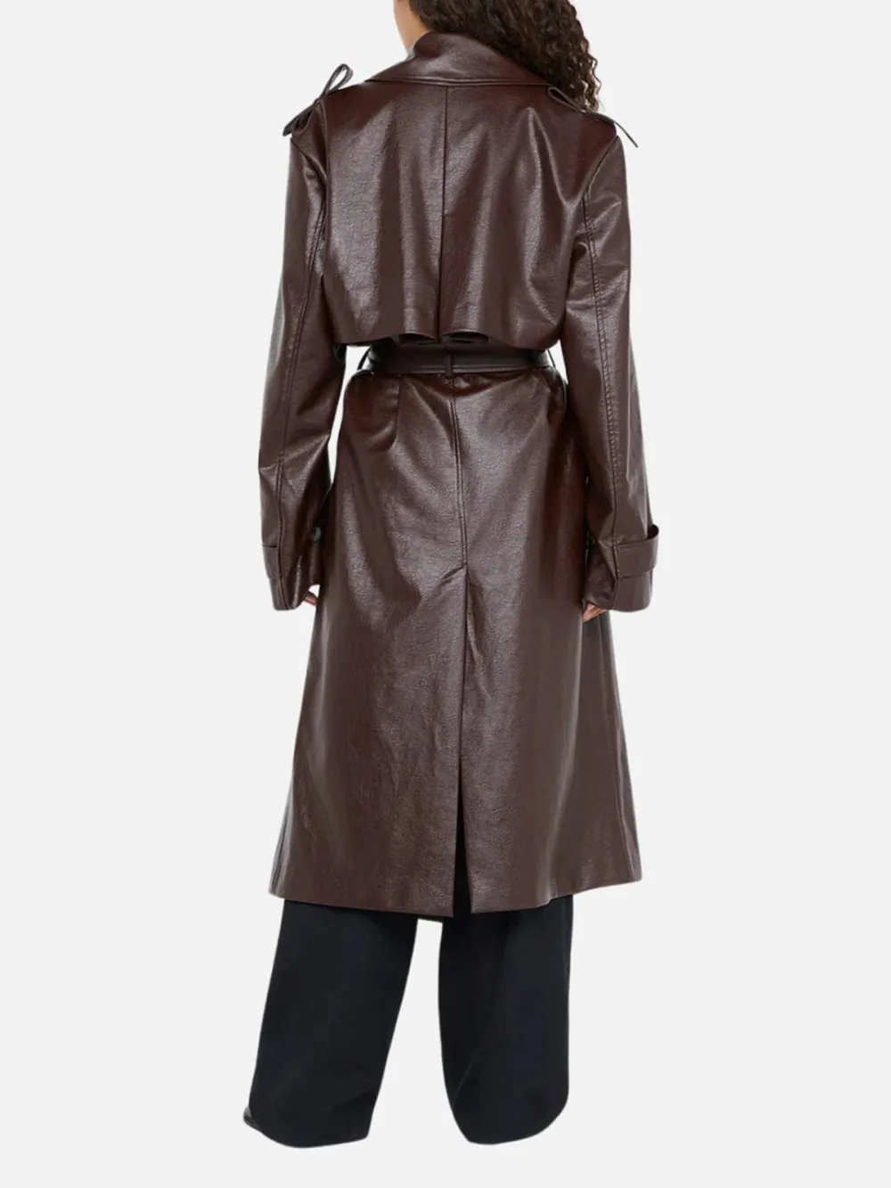 PU Tied Long Coat with Pockets