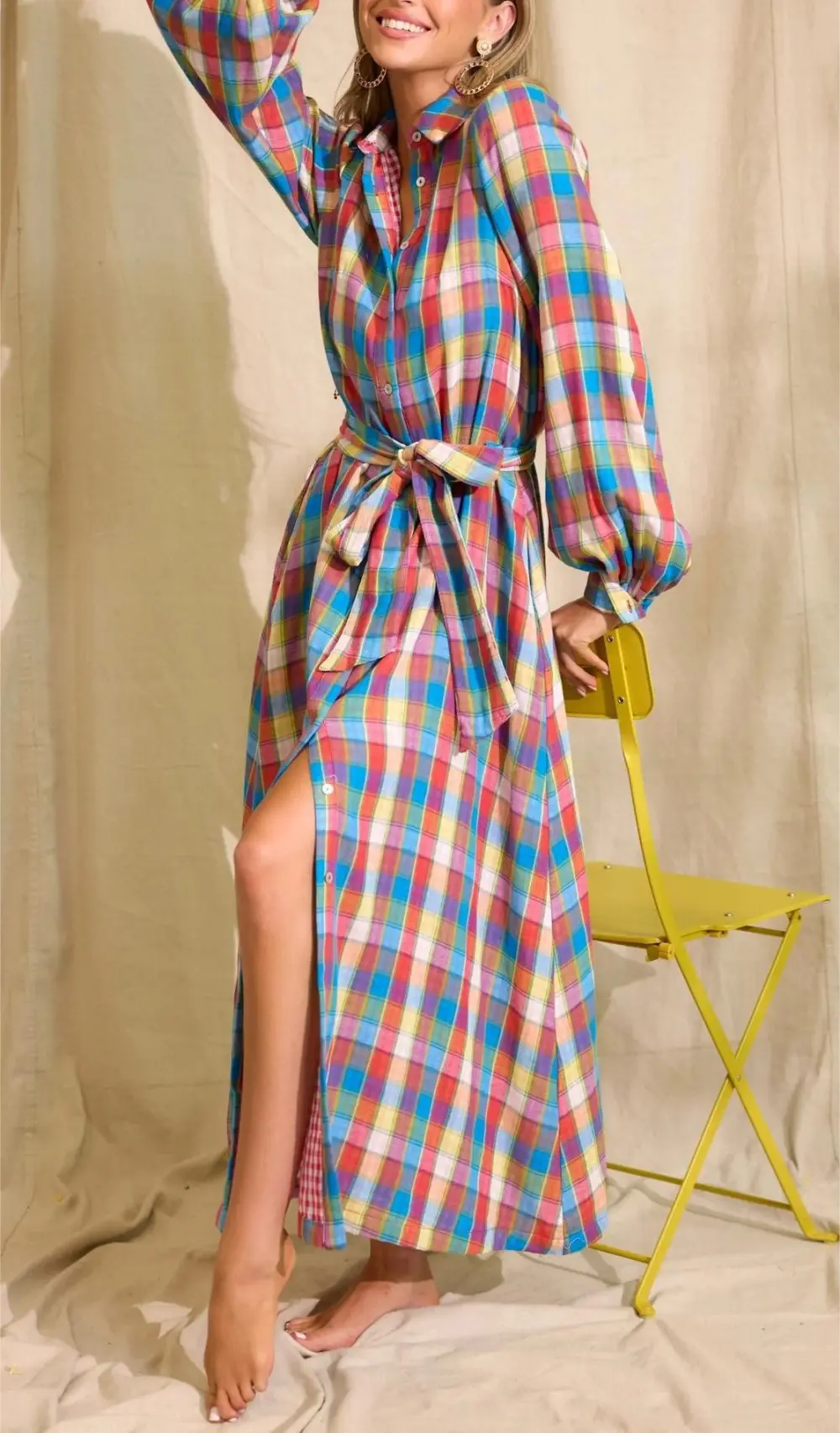 CLOSING THAT DOOR BLUE MULTI PLAID MAXI DRESS