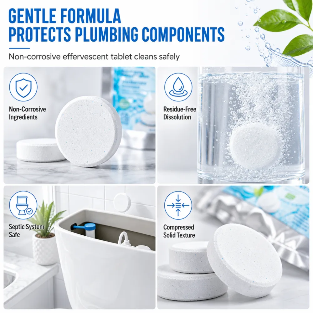 20 Pack Toilet Tank Freshener Tablets – effervescent action fights odor, slow release cleans constantly. Gentle on plumbing! 🧼