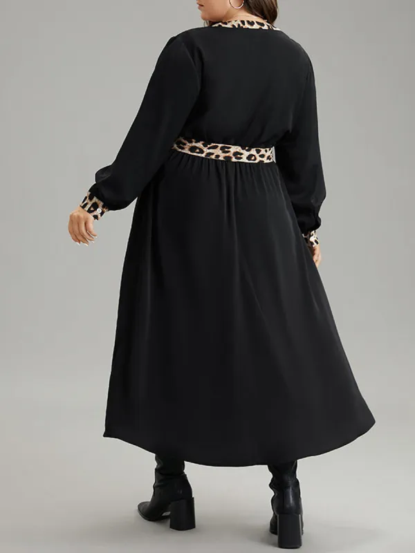 Elegant Senior Waist Waist Leopard Belt Dress Midi