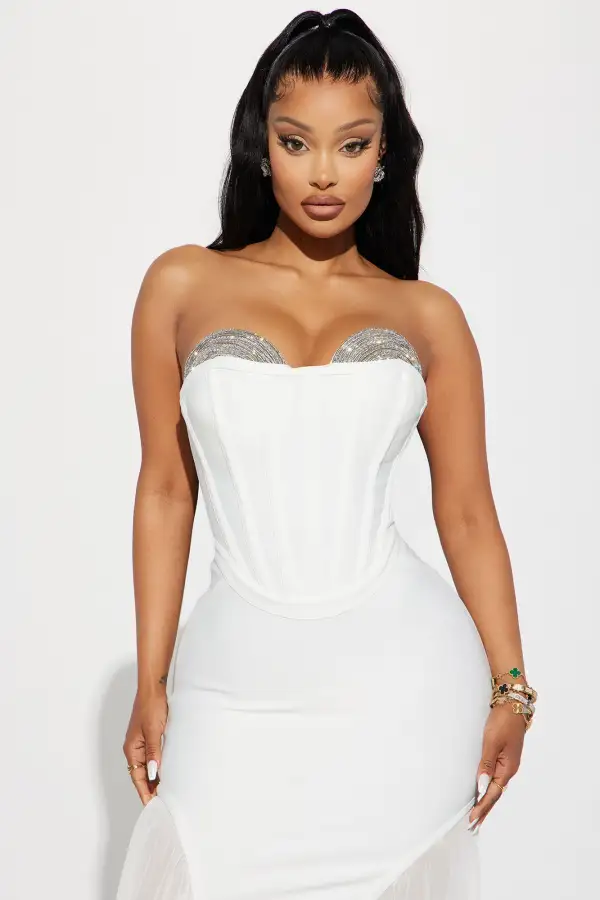 Gloria Bandage Embellished Gown - White