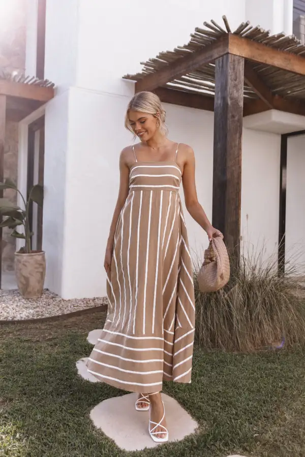 Brea Maxi Dress - Tan Stripe