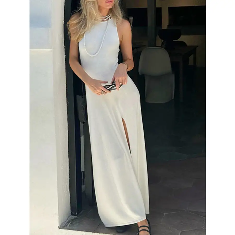 Side Slit Round Neck Sleeveless Dress