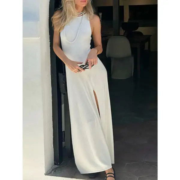 Side Slit Round Neck Sleeveless Dress