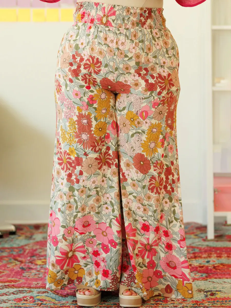Flower Pattern Loose Wide Leg Pants