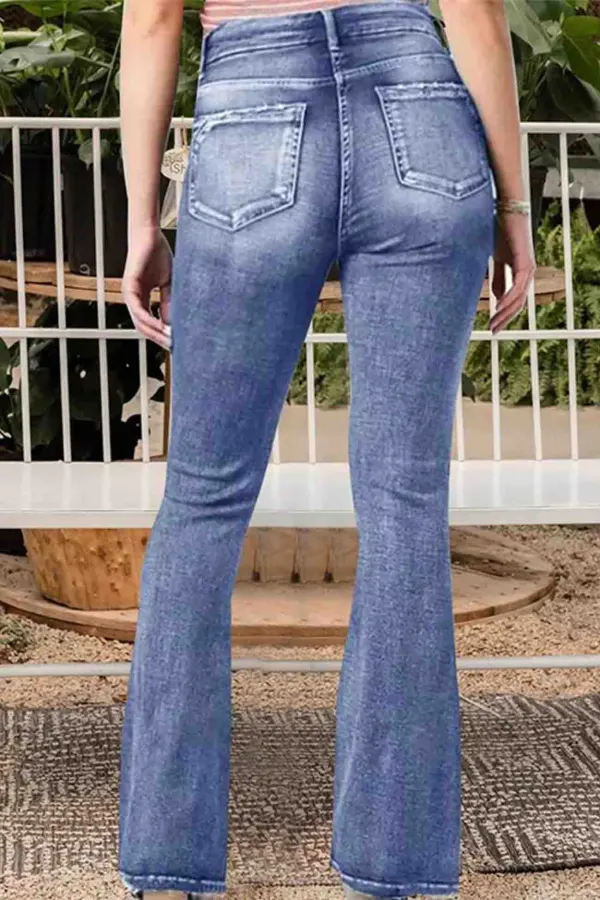 Side Button Flare Jeans