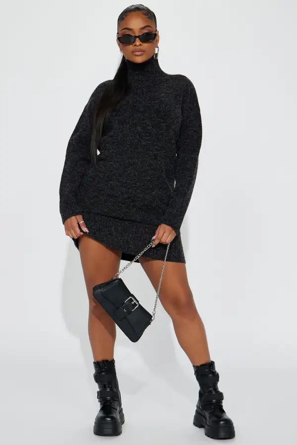 Manhattan Sweater Mini Dress - Charcoal