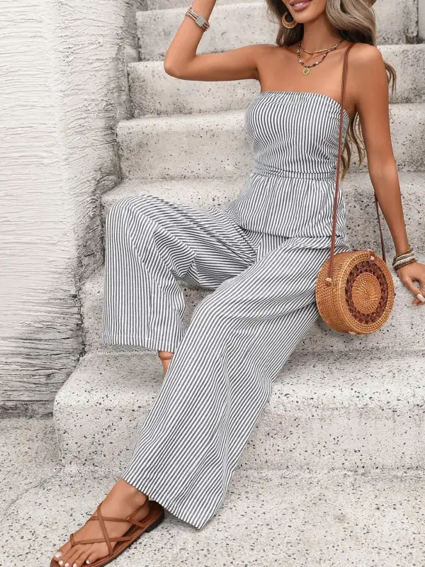 Polished Striped Wide Leg Jumpsuit
