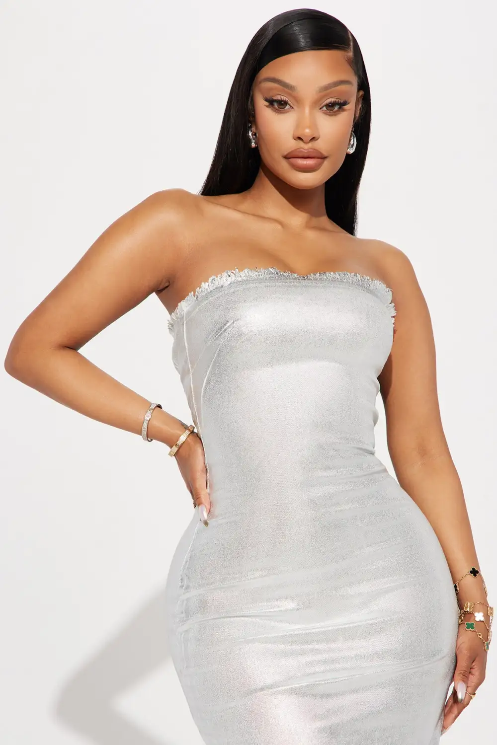 Aubrey Metallic Maxi Dress - Silver