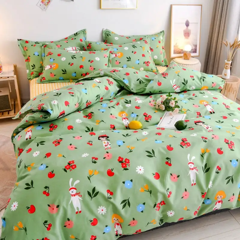 (Store Closing Sale) Flower Duvet Cover Bedding Set Peach Daisy Pastoral style Flat Bed Sheet