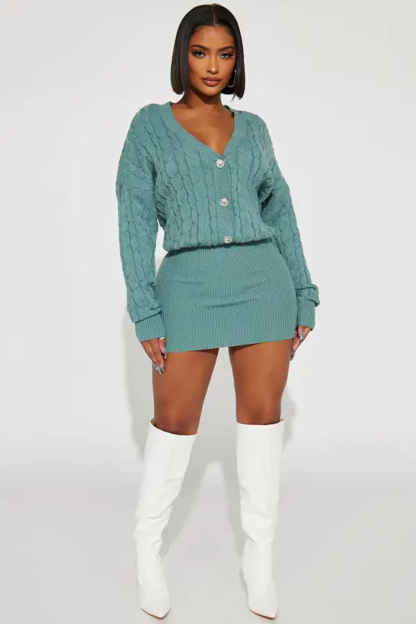 Abbey Sweater Mini Dress - Teal