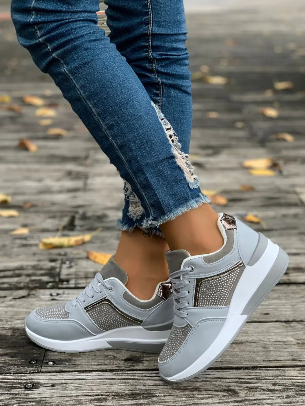 Lace Wedge Sneakers