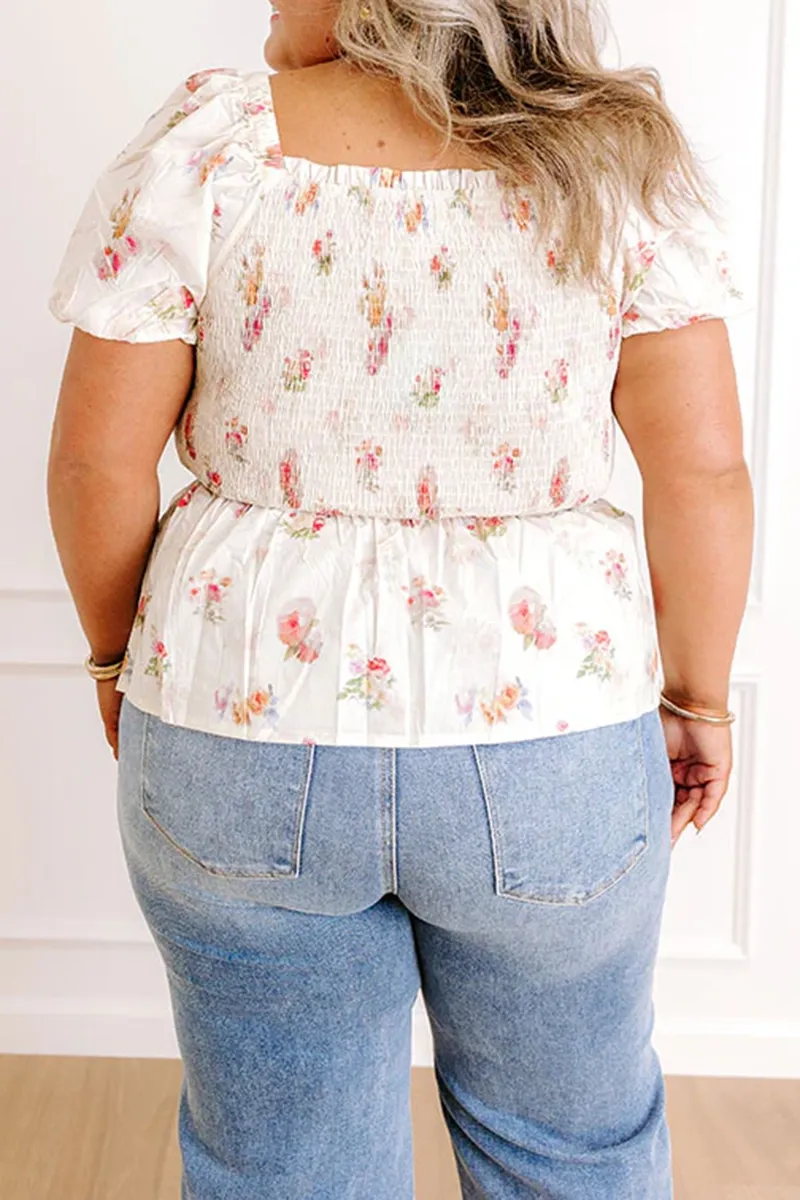 Cute Floral Sweetheart Ruffle Top