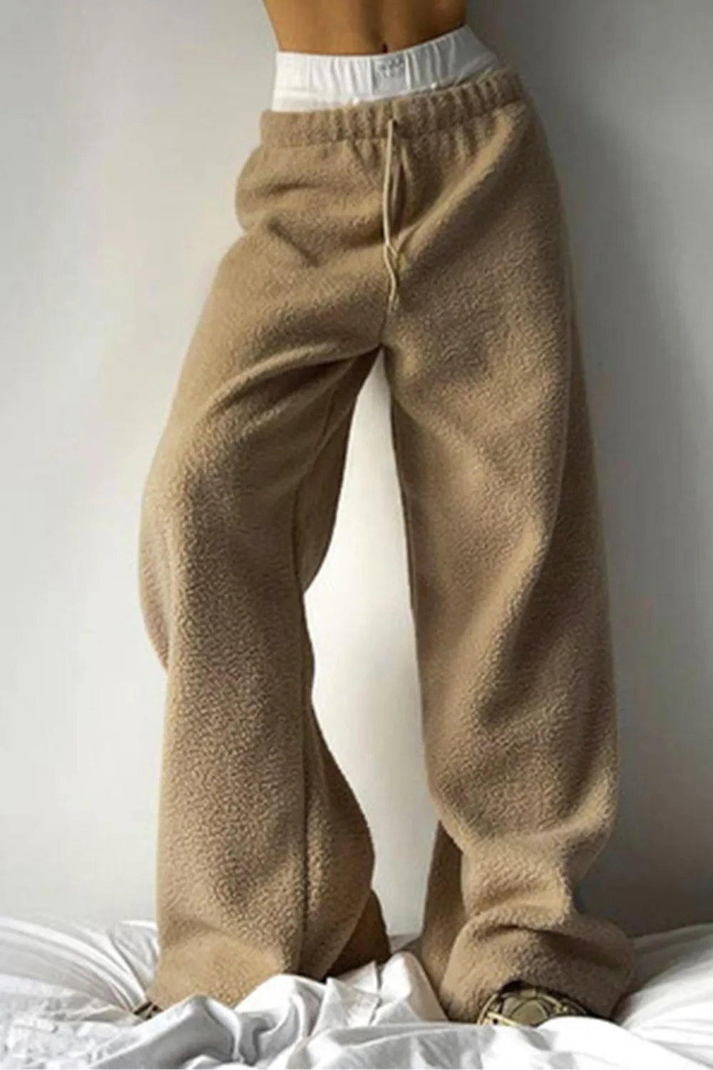 Boucle Plush Wide Leg Pants