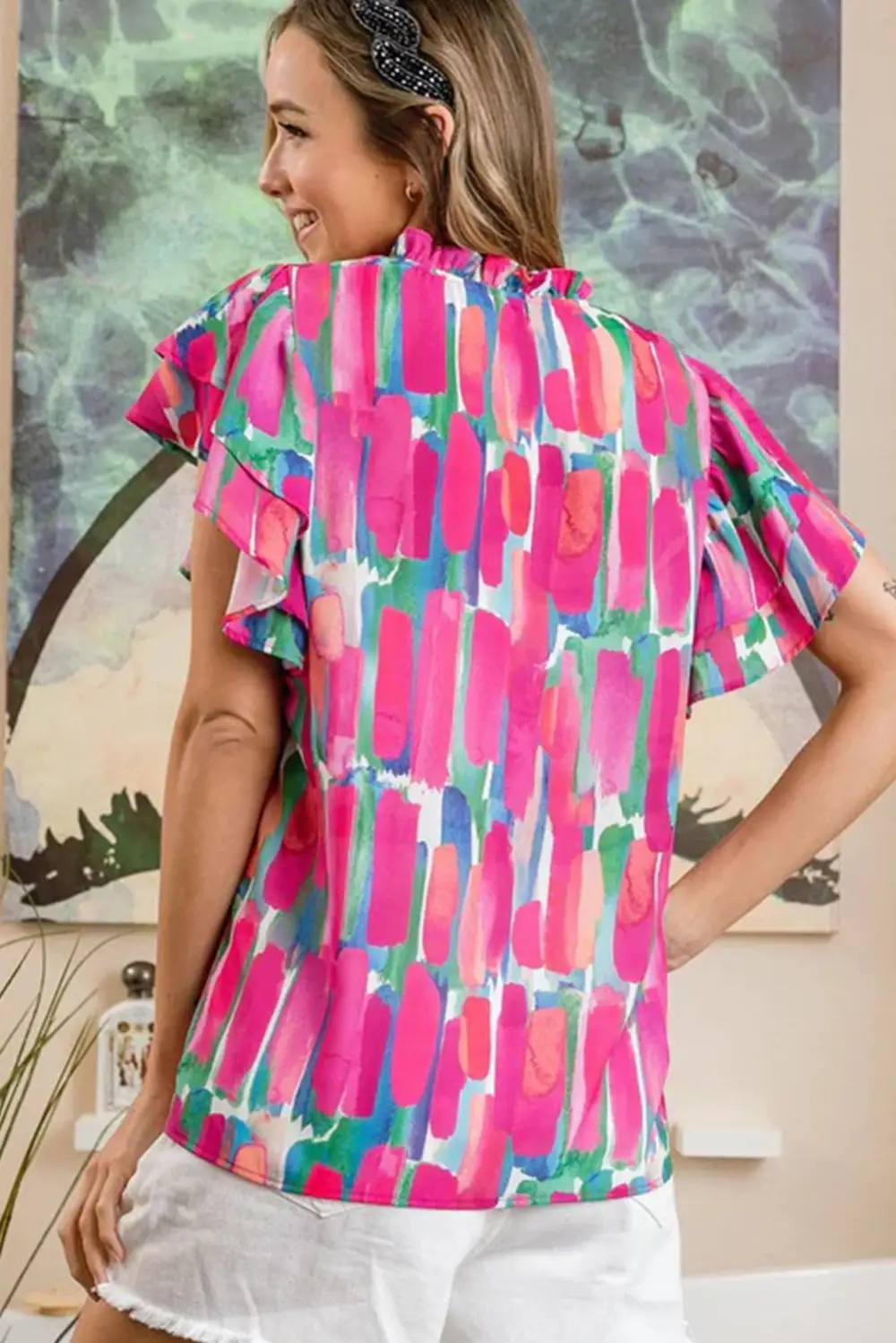 Relaxed Ruffle Sleeve Frill Detail Blouse