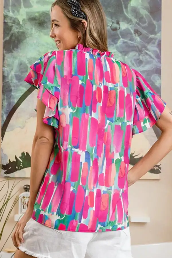 Relaxed Ruffle Sleeve Frill Detail Blouse