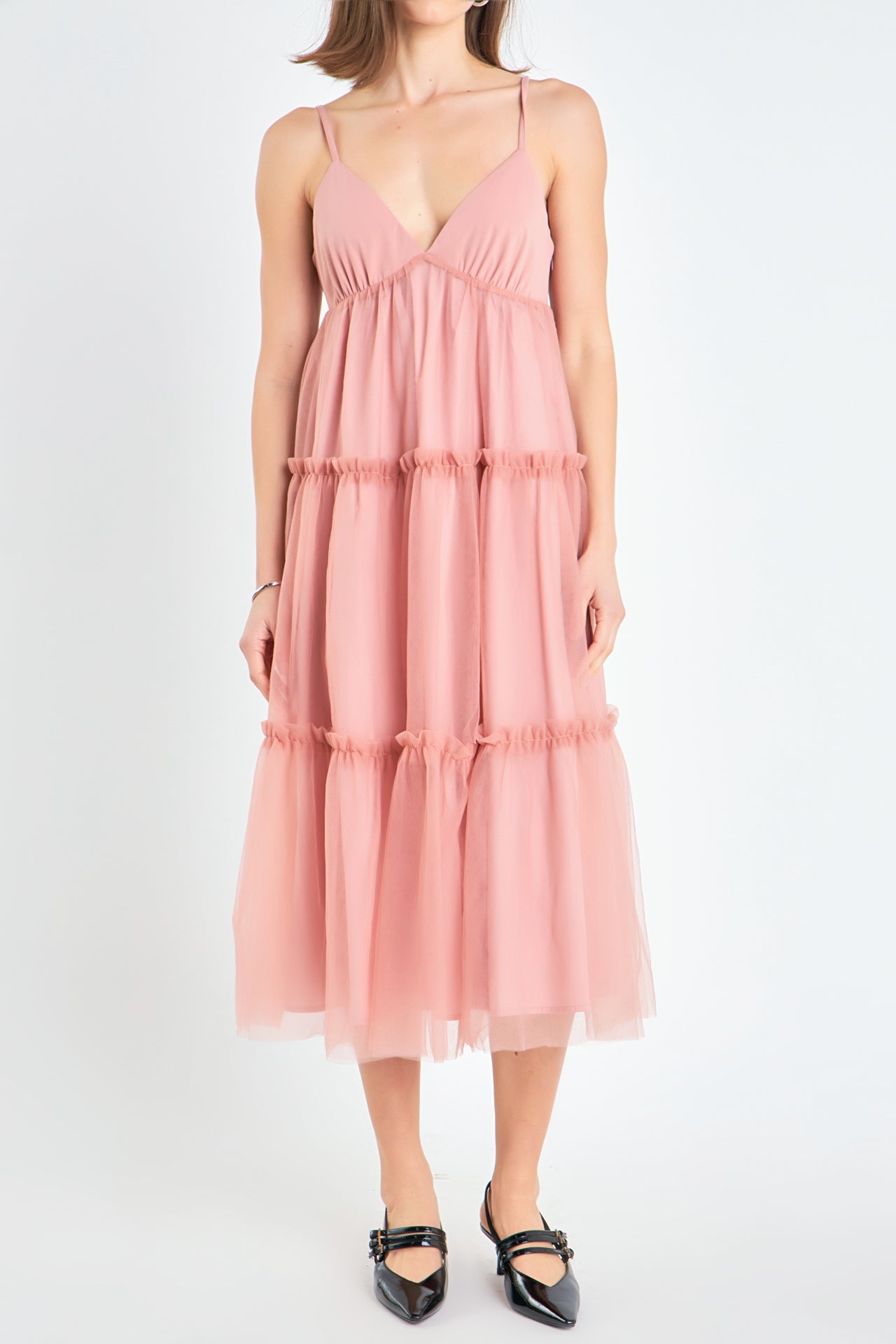 Tulle Contrast Midi Dress