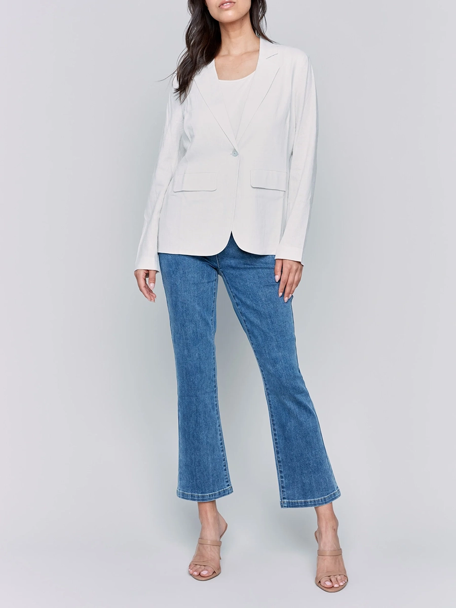 Linen Blend Skin-Friendly Solid Color Suit Jacket