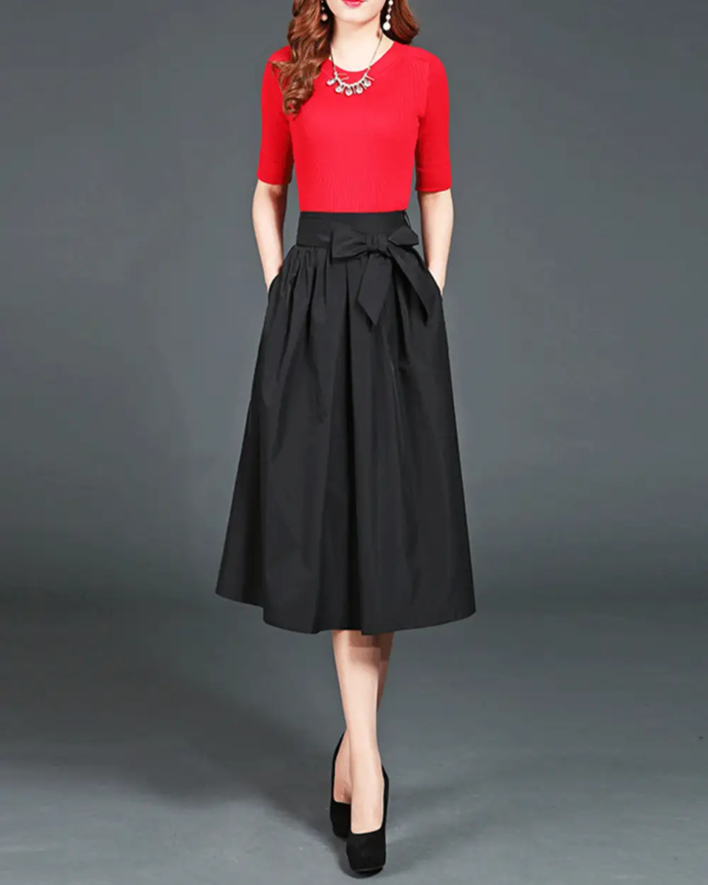 Everyday Belted Cotton A Line Midi Skirt