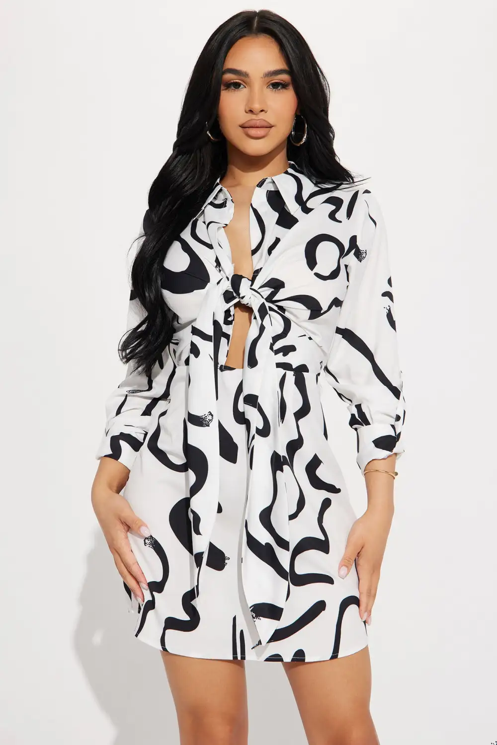 Make My Head Spin Mini Dress - White/Black