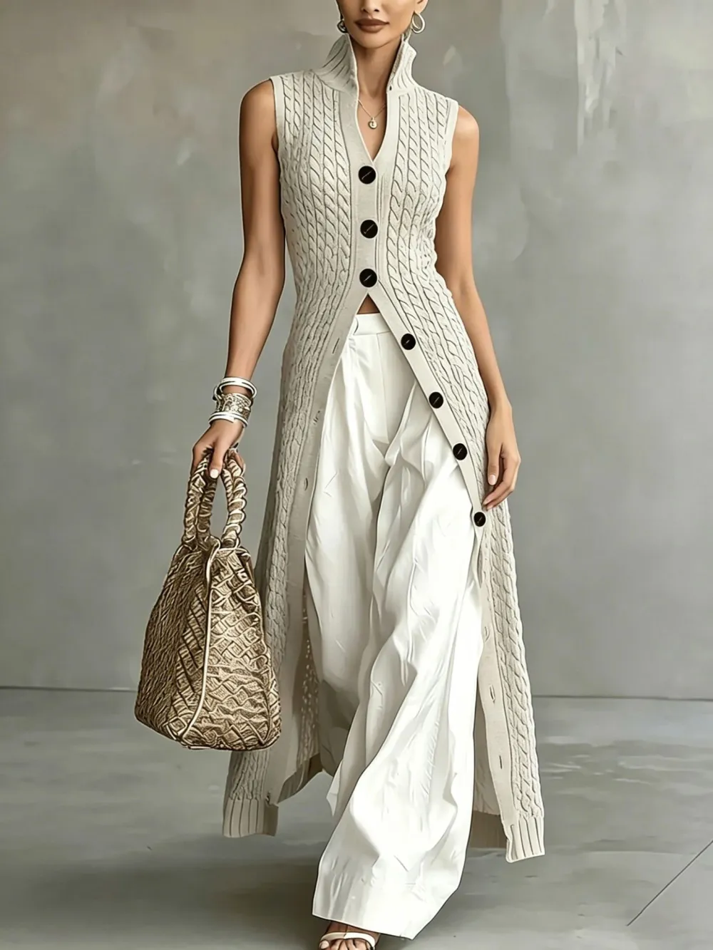 V-Neck Split Midi Slip Dress
