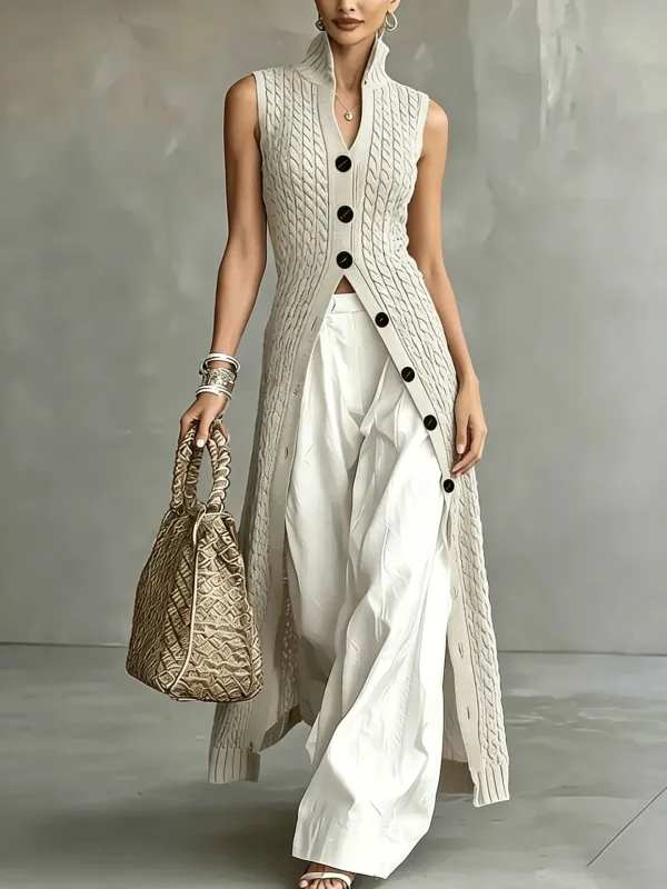 V-Neck Split Midi Slip Dress