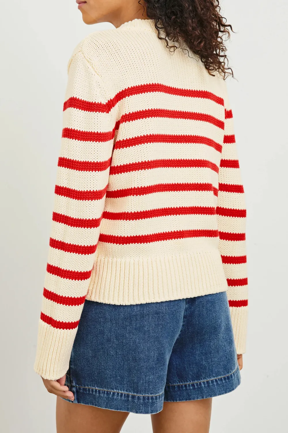 100% Pure Cotton Yarn Women's Striped Knitted Sweater