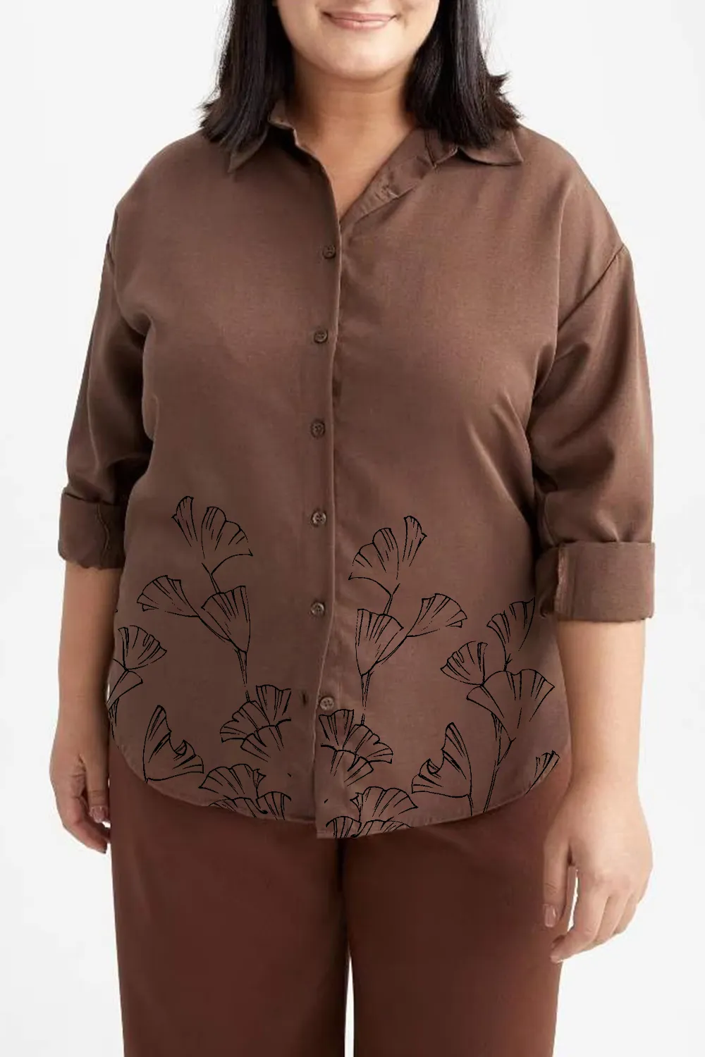 Ginkgo Patterned Button Down Shirt