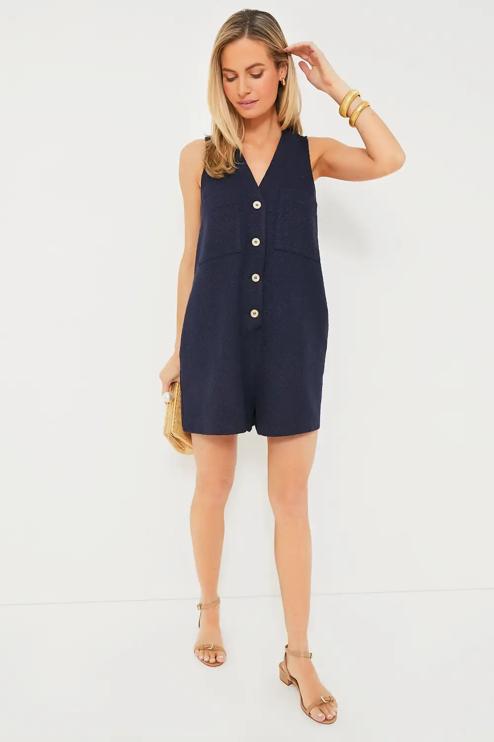 Navy Textured Myla Romper