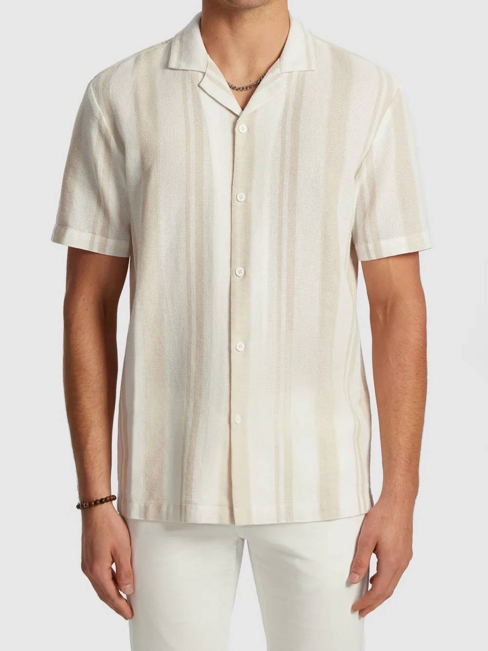 Off White Striped Short Sleeve Shirt